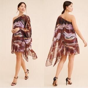 Halston Dress One Shoulder Side Drape‎ in Sequin and Chiffon Size 8